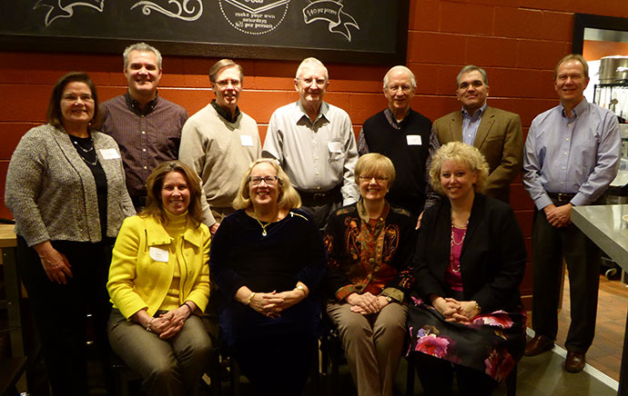 (Back row, left to right) Cynthia A. Rooks (2000–02), Michael Hietpas (2010–11), David Gillman (2007–08), Joseph C. Lesner (1993–94), Frank Calfo (1998–99), Eli Dicker (TEI Executive Director), and Daniel J. Sperber (2003–04). (Front row, left to right) Janet Kreilein (2008–09), Carita Twinem (1999–2000), Jane U. Miller (2000–01), and Dawn Peterson (2015–16).